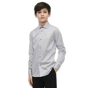 Calvin Klein Boys Grey Sateen Long Sleeves Button Up Dress Shirt 12 Preppy‎ NWT